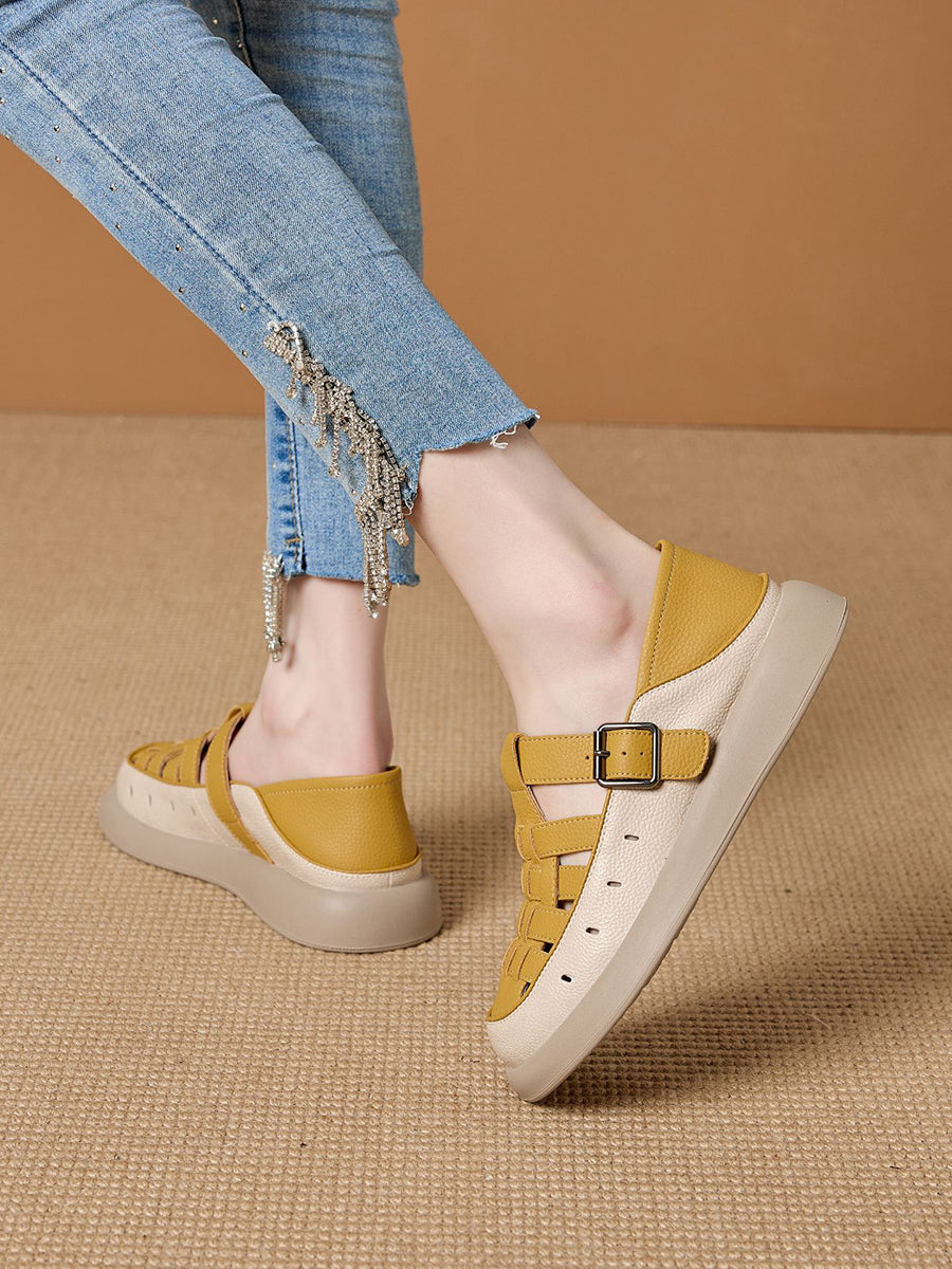 Casual Leather Genuine Weave Shoes Flat Summer Women