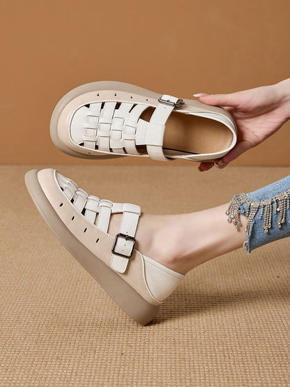 Casual Leather Genuine Weave Shoes Flat Summer Women