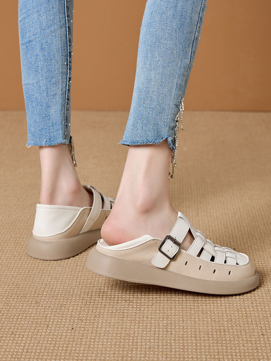 Casual Leather Genuine Weave Shoes Flat Summer Women