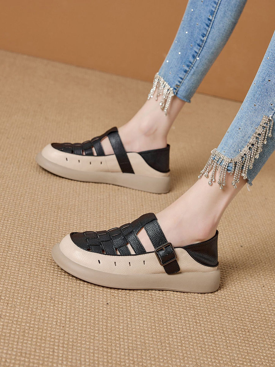 Casual Leather Genuine Weave Shoes Flat Summer Women