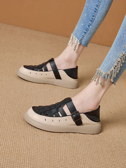 Casual Leather Genuine Weave Shoes Flat Summer Women