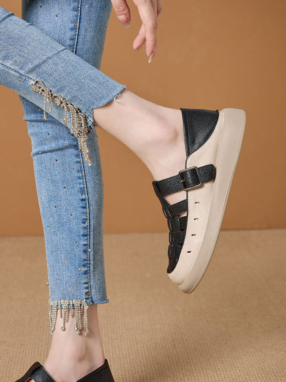 Casual Leather Genuine Weave Shoes Flat Summer Women