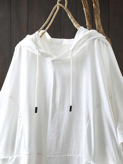 Shirt Women Summer Casual 100%Cotton Pure Color Hooded