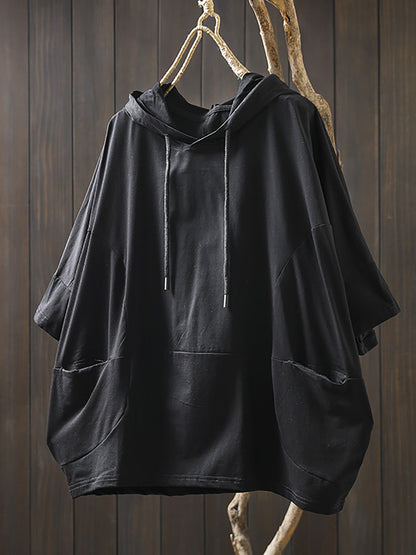 Shirt Women Summer Casual 100%Cotton Pure Color Hooded