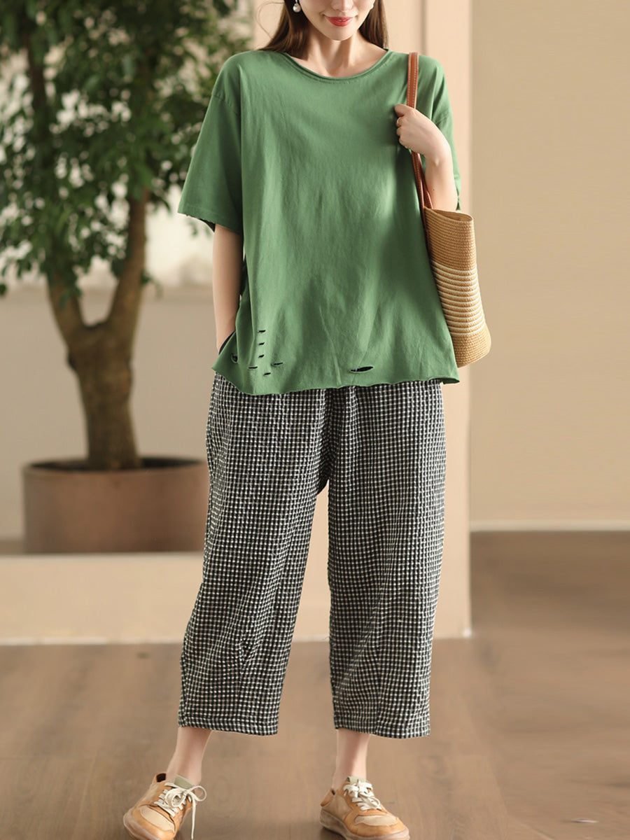 Pants Harem Lattice Cotton Summer Casual Women