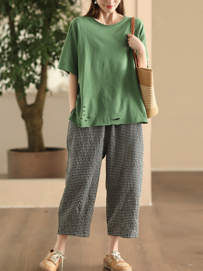 Pants Harem Lattice Cotton Summer Casual Women