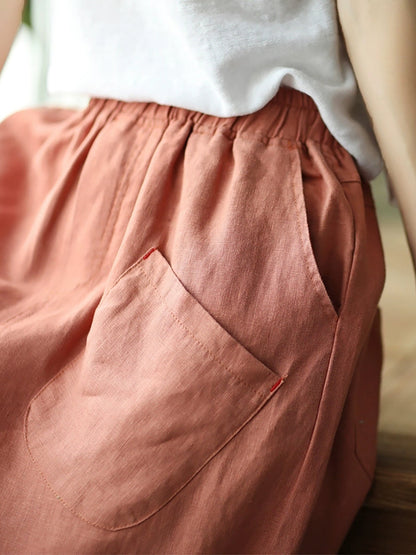 Linen Harem Pants Summer Women Pure Color
