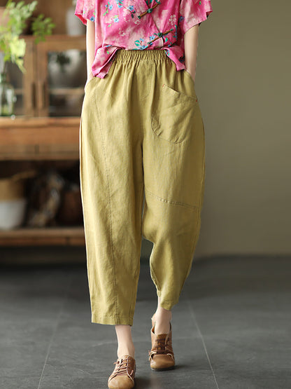 Linen Harem Pants Summer Women Pure Color