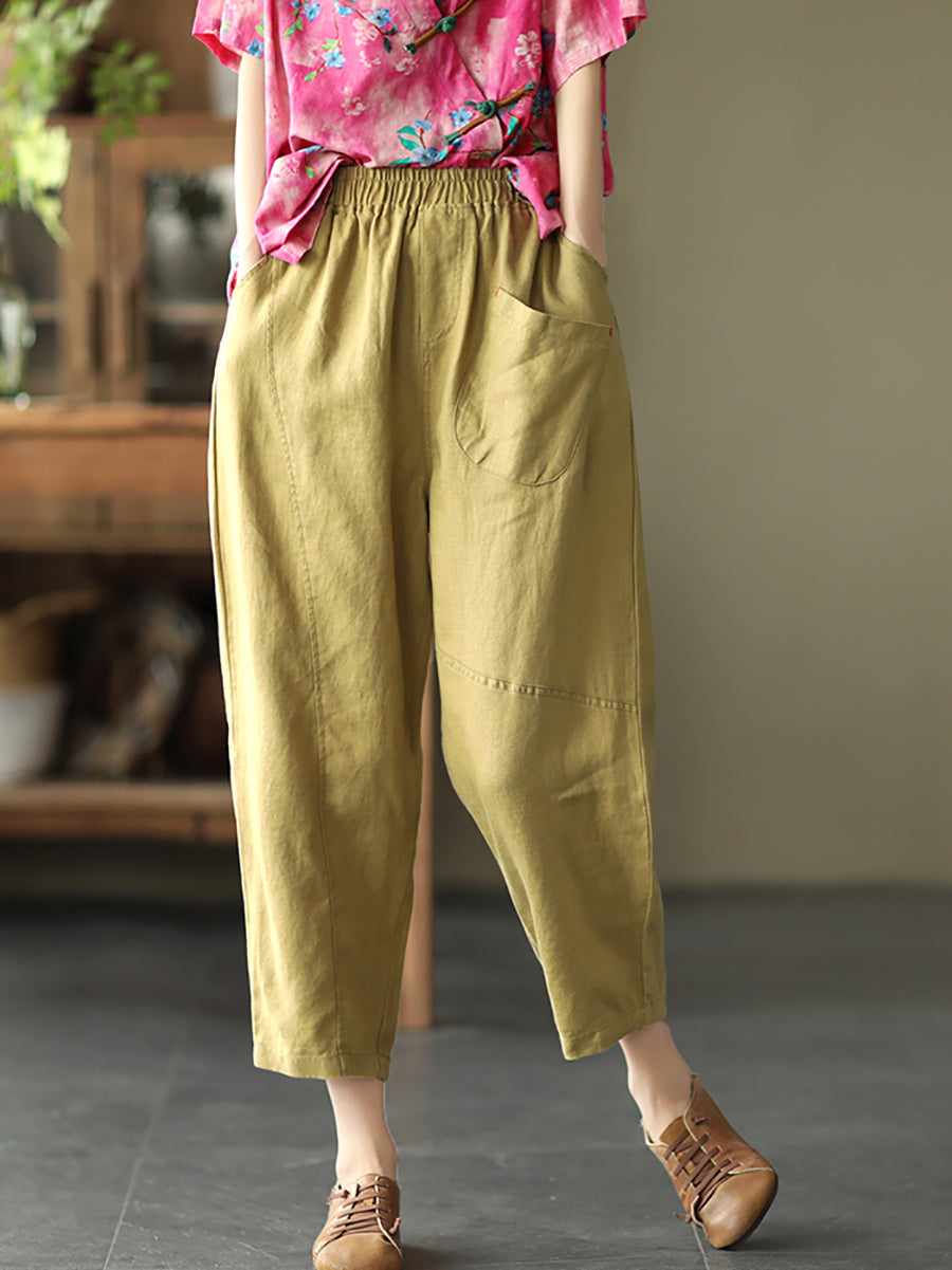 Linen Harem Pants Summer Women Pure Color