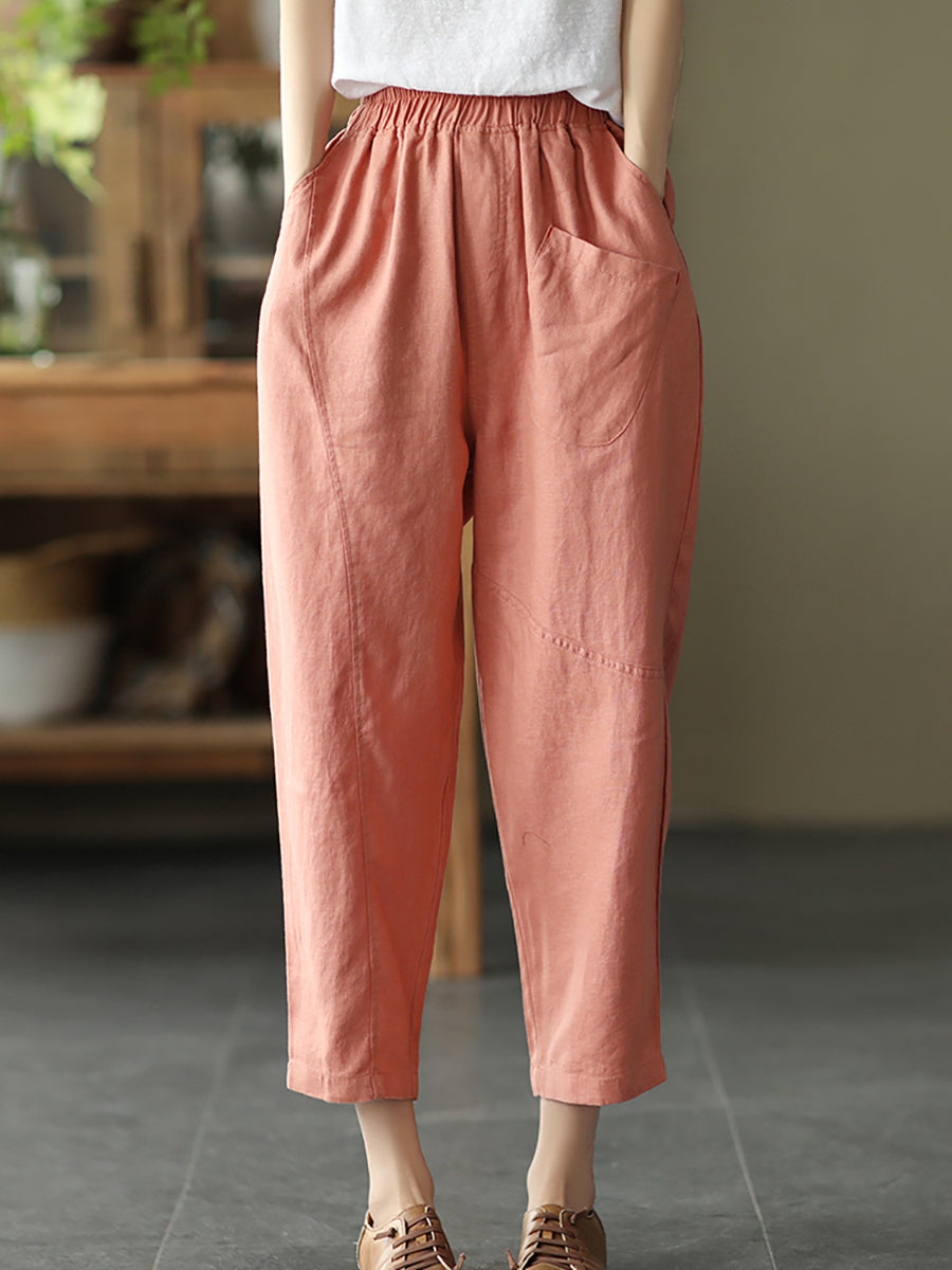 Linen Harem Pants Summer Women Pure Color