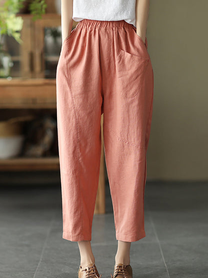 Linen Harem Pants Summer Women Pure Color