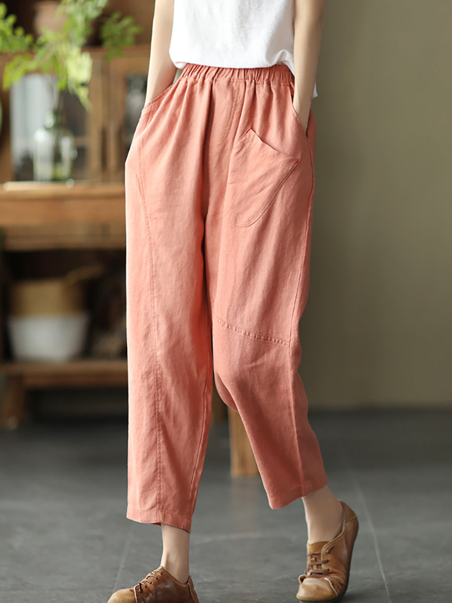 Linen Harem Pants Summer Women Pure Color