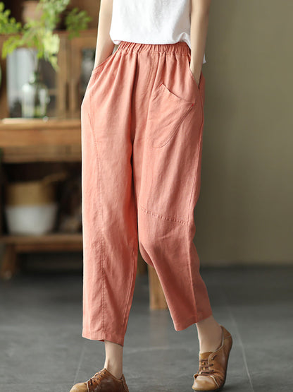 Linen Harem Pants Summer Women Pure Color