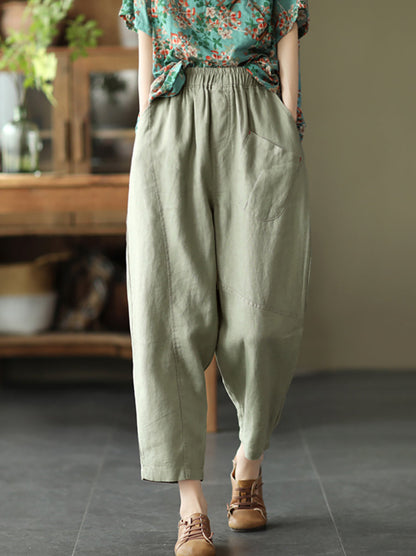 Linen Harem Pants Summer Women Pure Color
