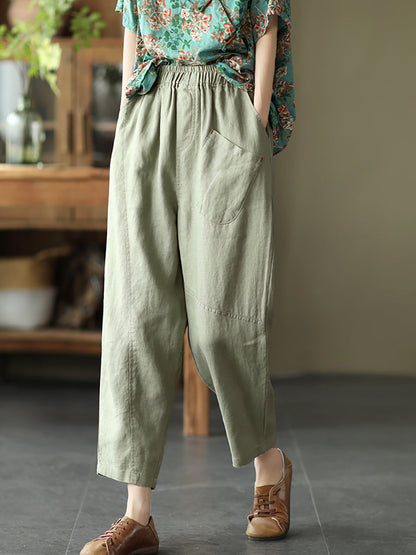 Linen Harem Pants Summer Women Pure Color