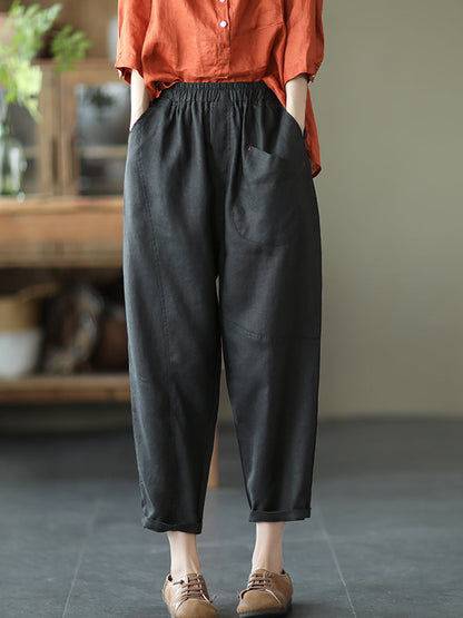 Linen Harem Pants Summer Women Pure Color