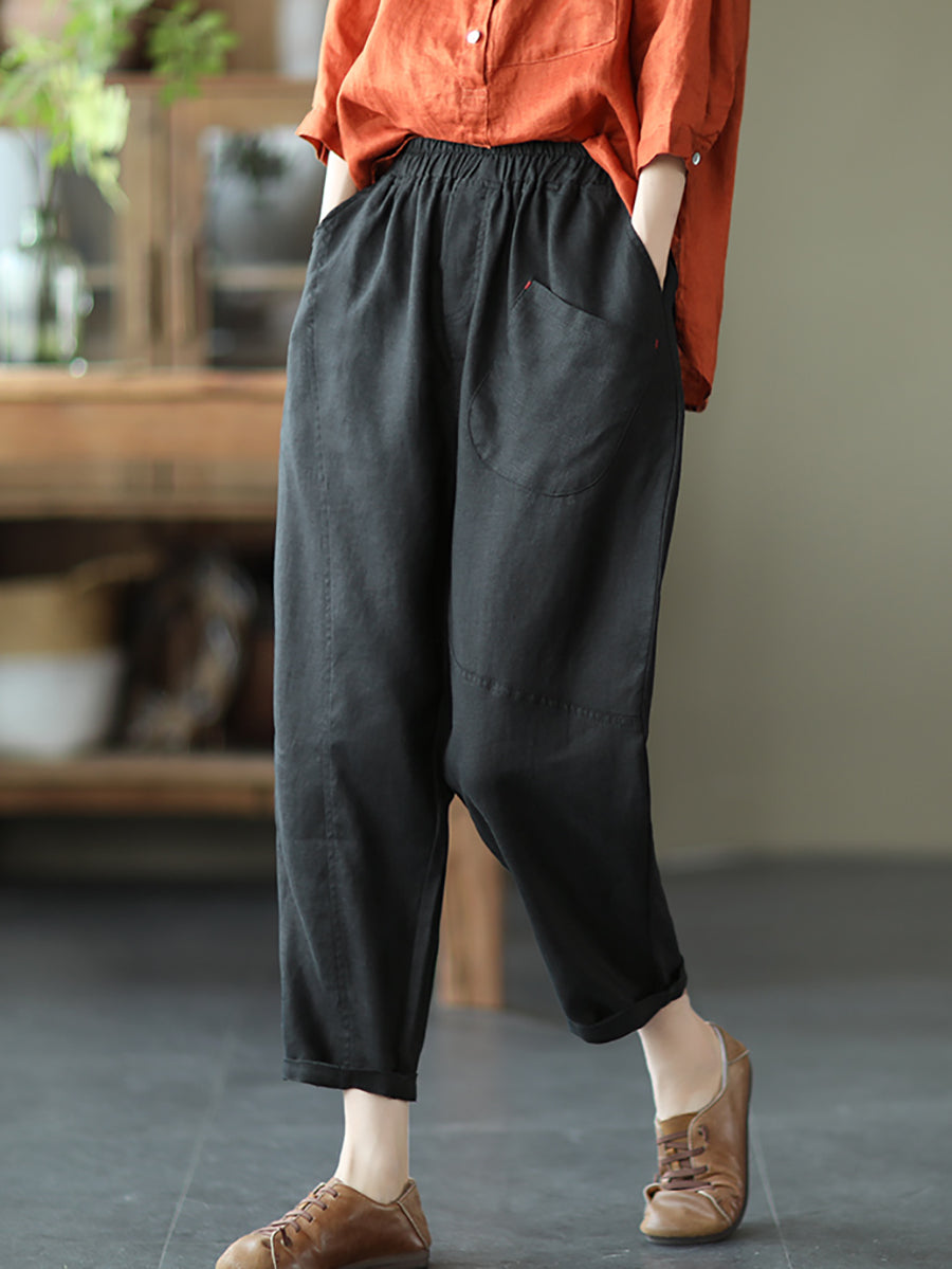 Linen Harem Pants Summer Women Pure Color
