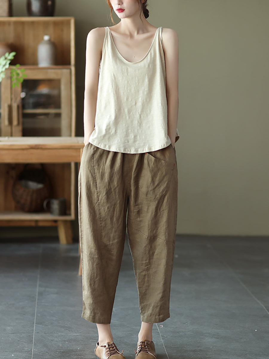 Linen Harem Pants Summer Women Pure Color