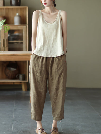 Linen Harem Pants Summer Women Pure Color