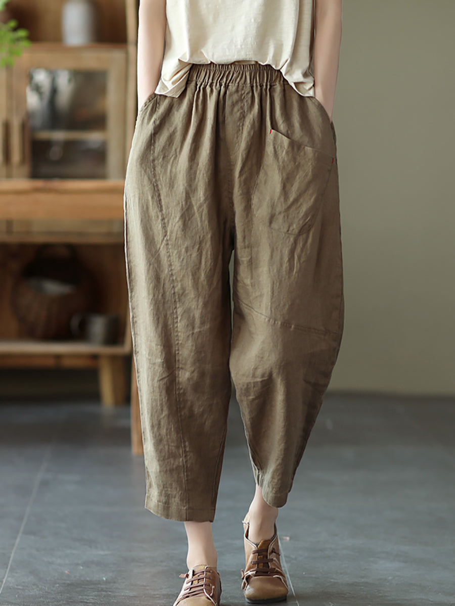 Linen Harem Pants Summer Women Pure Color
