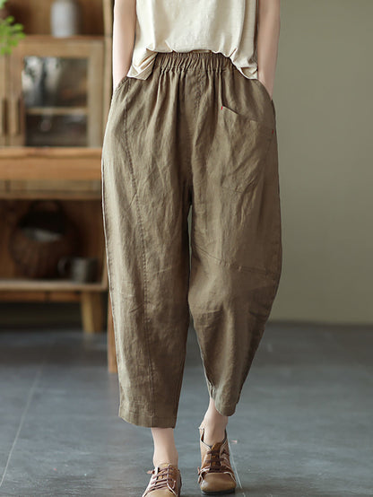 Linen Harem Pants Summer Women Pure Color