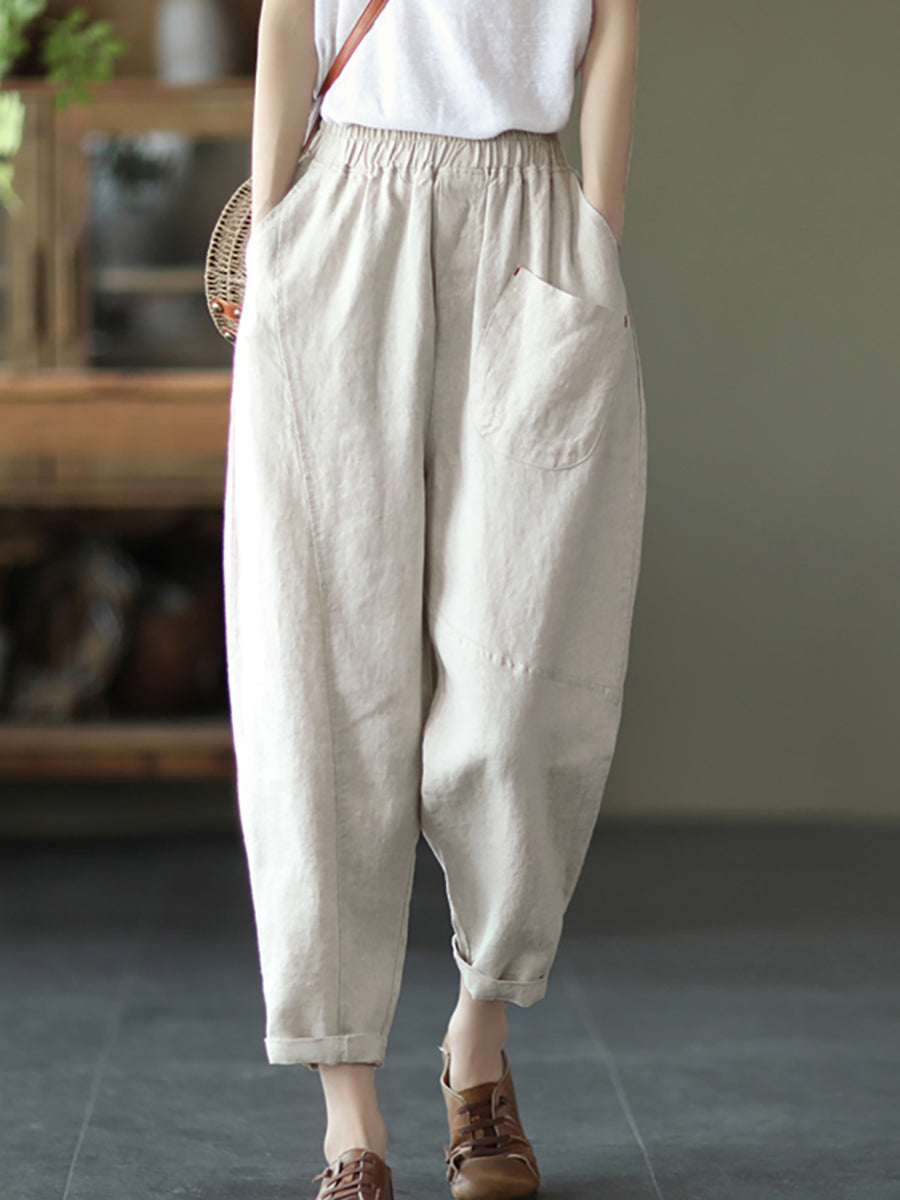 Linen Harem Pants Summer Women Pure Color