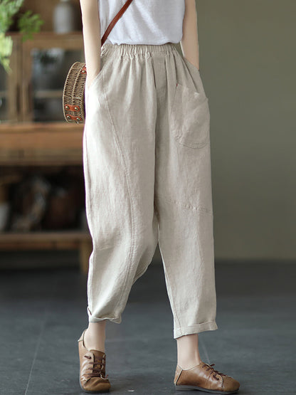 Linen Harem Pants Summer Women Pure Color