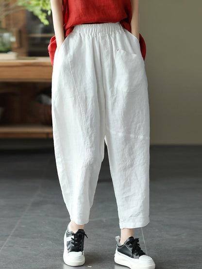 Linen Harem Pants Summer Women Pure Color