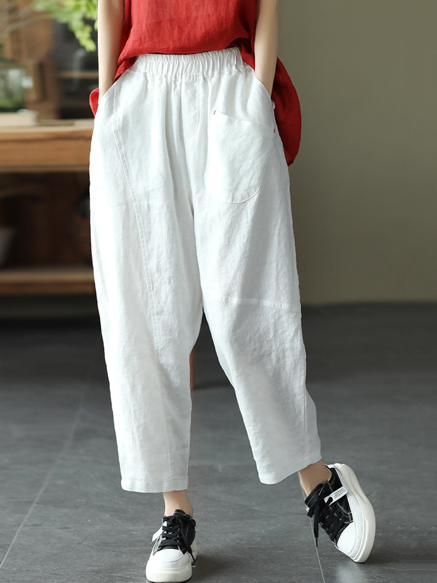 Linen Harem Pants Summer Women Pure Color