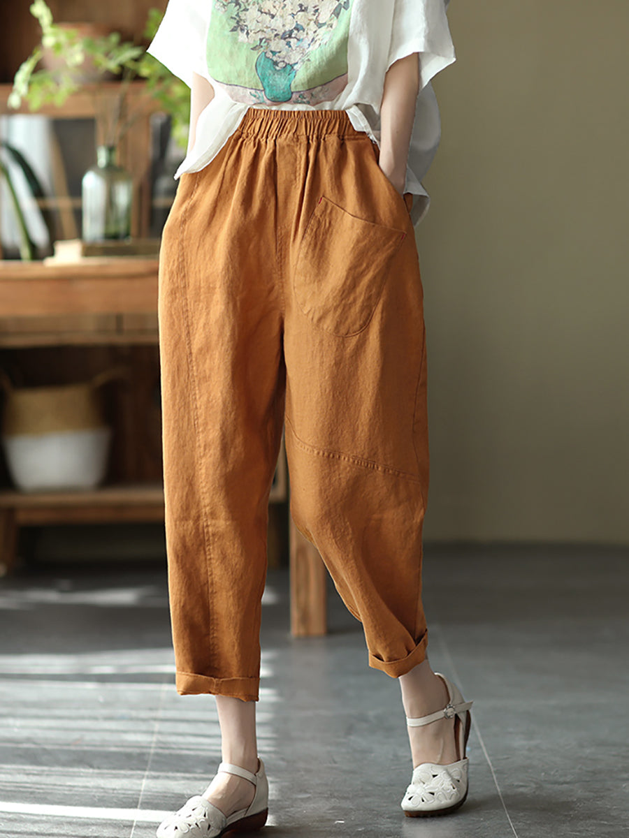 Linen Harem Pants Summer Women Pure Color
