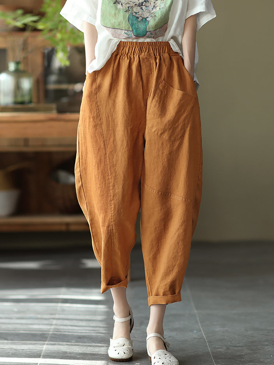 Linen Harem Pants Summer Women Pure Color