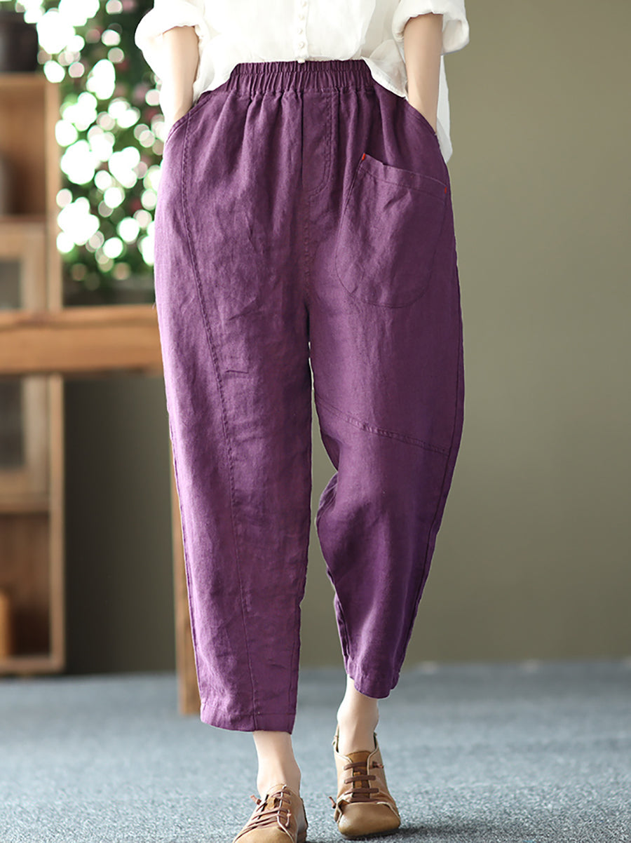 Linen Harem Pants Summer Women Pure Color