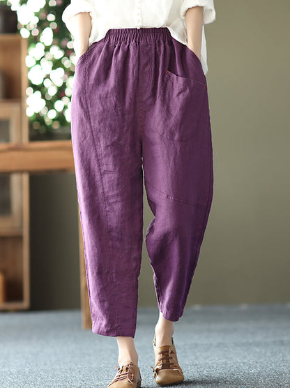 Linen Harem Pants Summer Women Pure Color