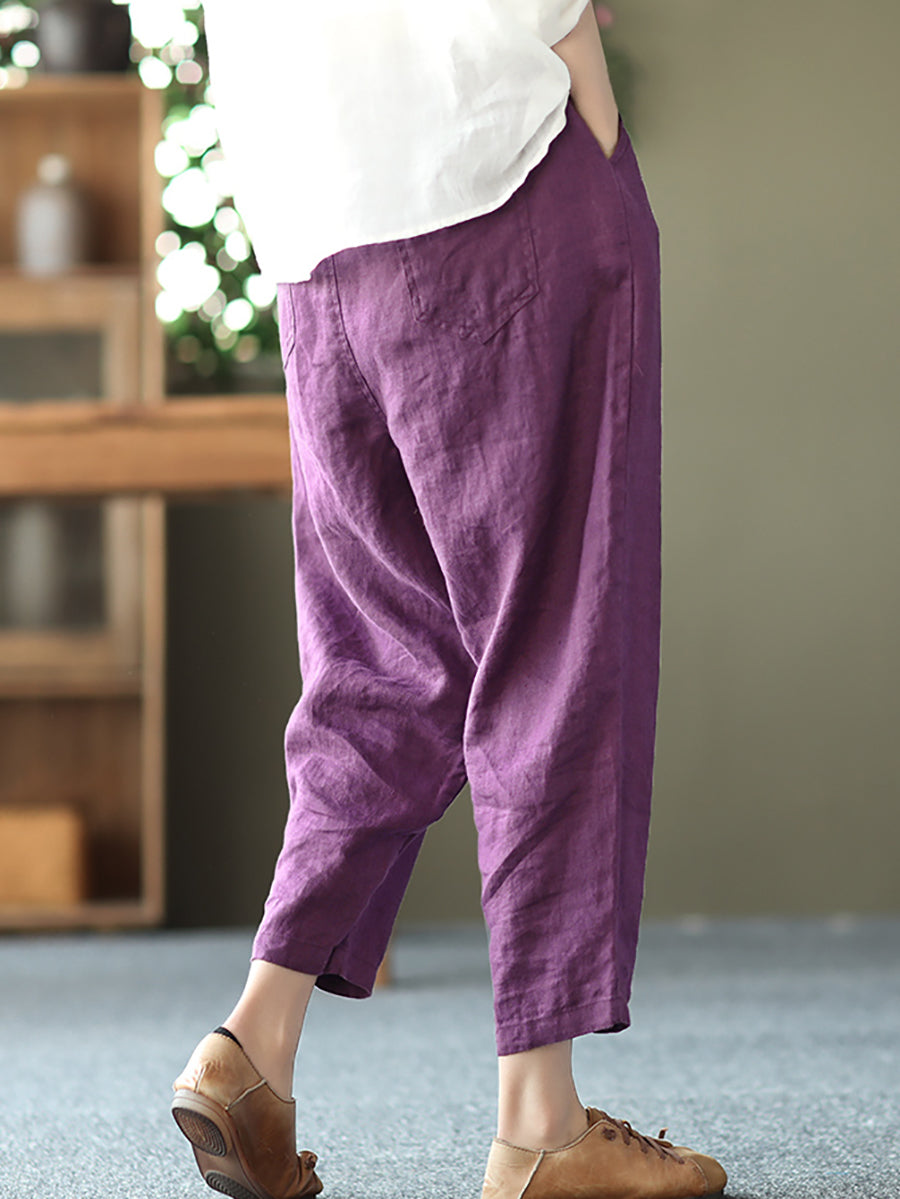 Linen Harem Pants Summer Women Pure Color