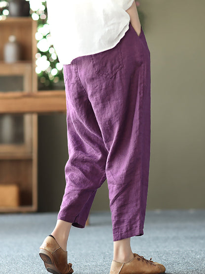 Linen Harem Pants Summer Women Pure Color