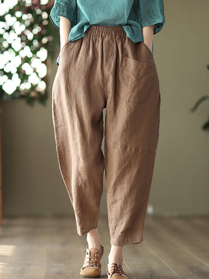 Linen Harem Pants Summer Women Pure Color