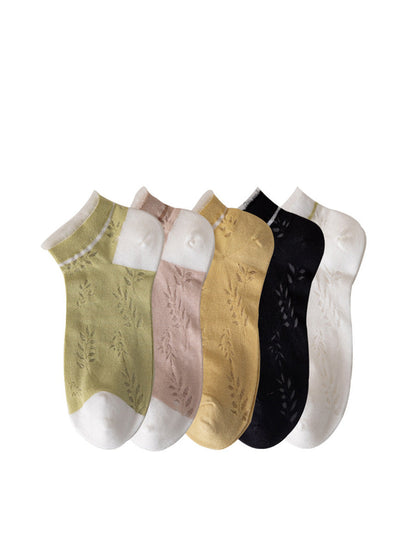 Summer Leaf Women Pairs Socks Cotton 5