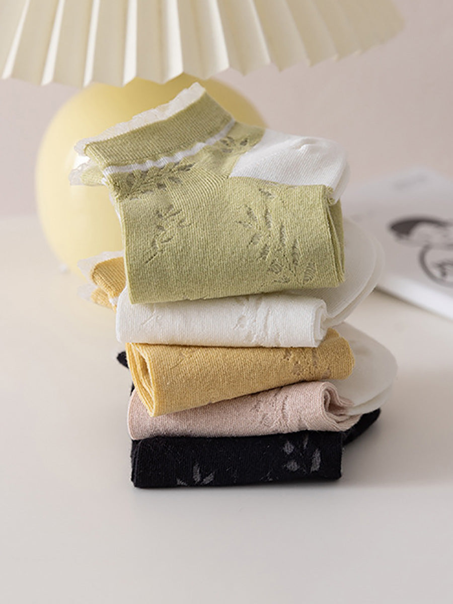 Summer Leaf Women Pairs Socks Cotton 5