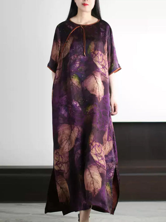 O-Neck Dress Leaf Summer Vintage Women