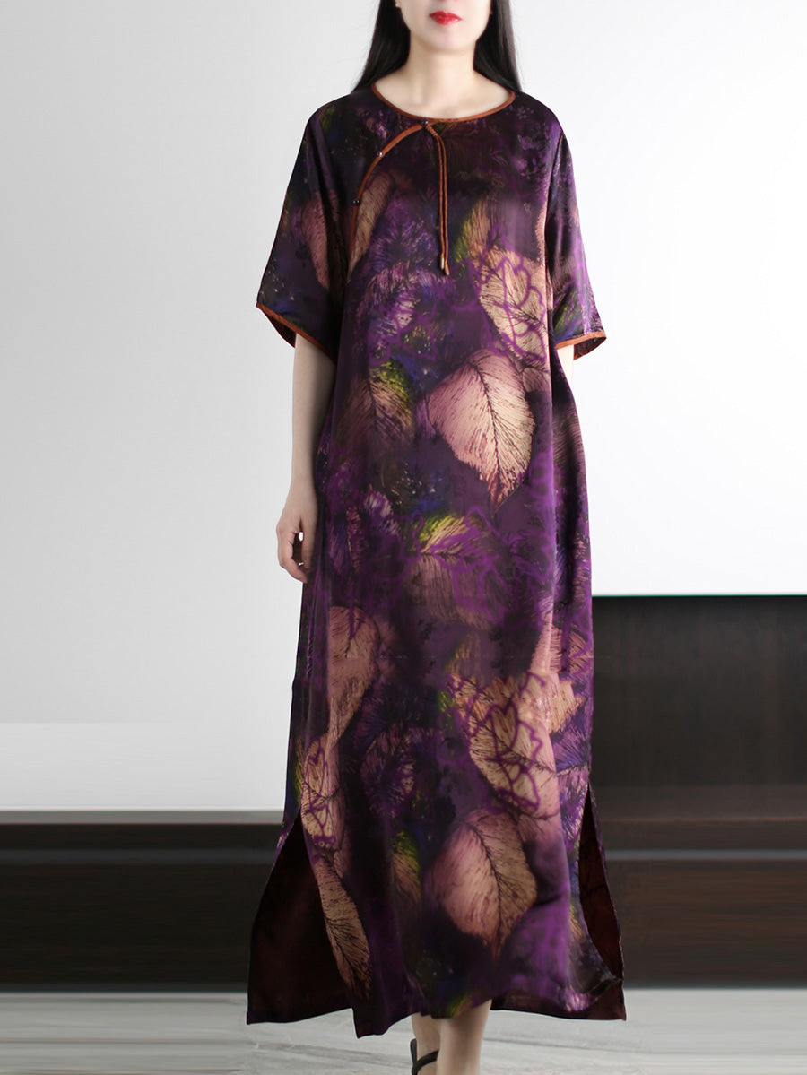 O-Neck Dress Leaf Summer Vintage Women