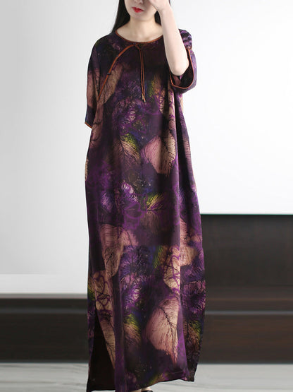 O-Neck Dress Leaf Summer Vintage Women