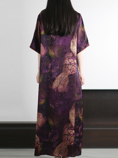 O-Neck Dress Leaf Summer Vintage Women