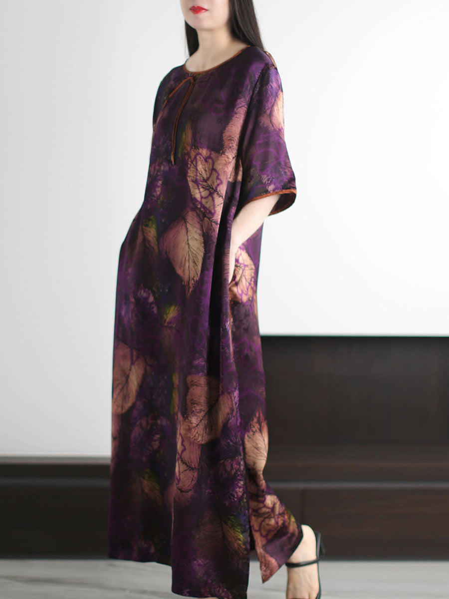 O-Neck Dress Leaf Summer Vintage Women