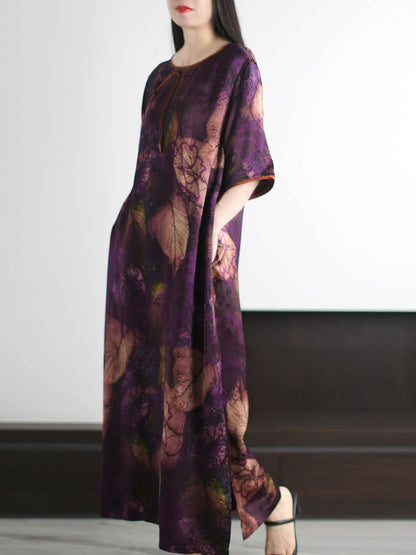 O-Neck Dress Leaf Summer Vintage Women