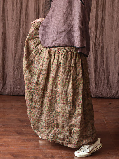 Skirt Ramie Flower Women Summer Loose Vintage
