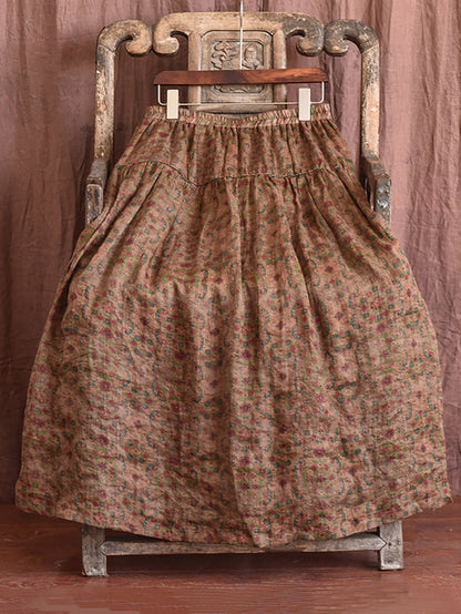 Skirt Ramie Flower Women Summer Loose Vintage