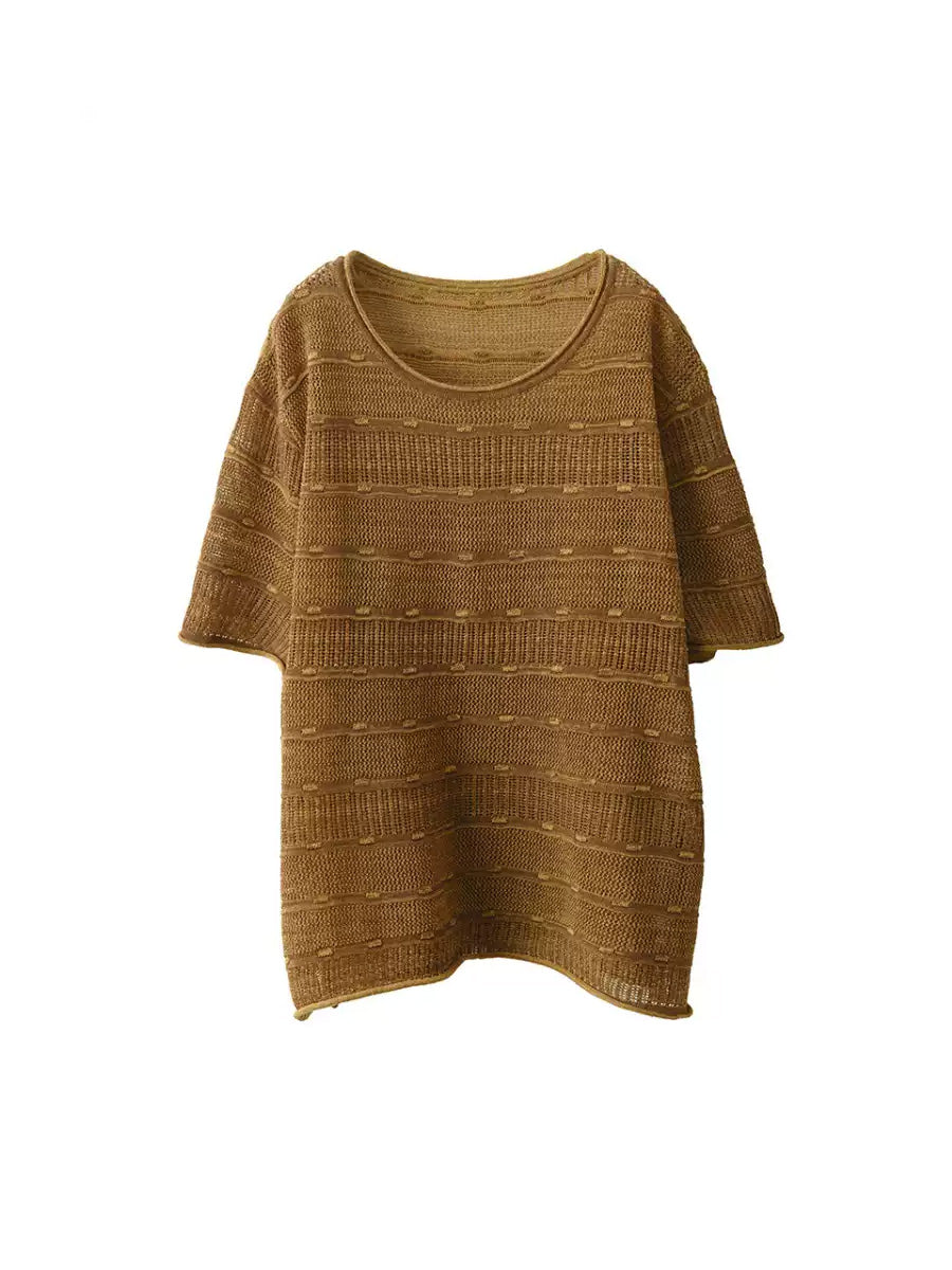 Summer O-Neck Stripe Shirt Knitted Casual Women