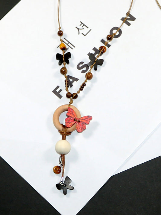 Artsy Bead Women Necklace Butterfly Wooden