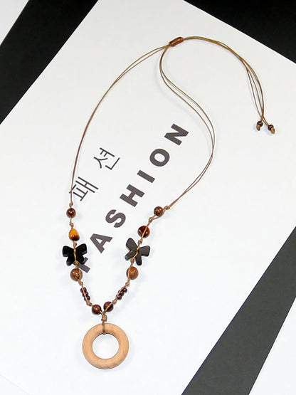 Artsy Bead Women Necklace Butterfly Wooden