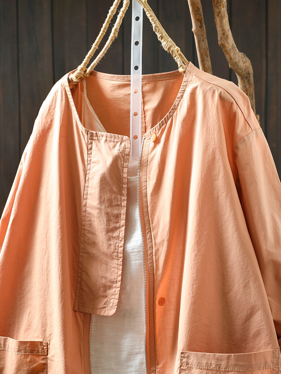 Coat O-Neck Women Color Shirt Zipper Summer Pure